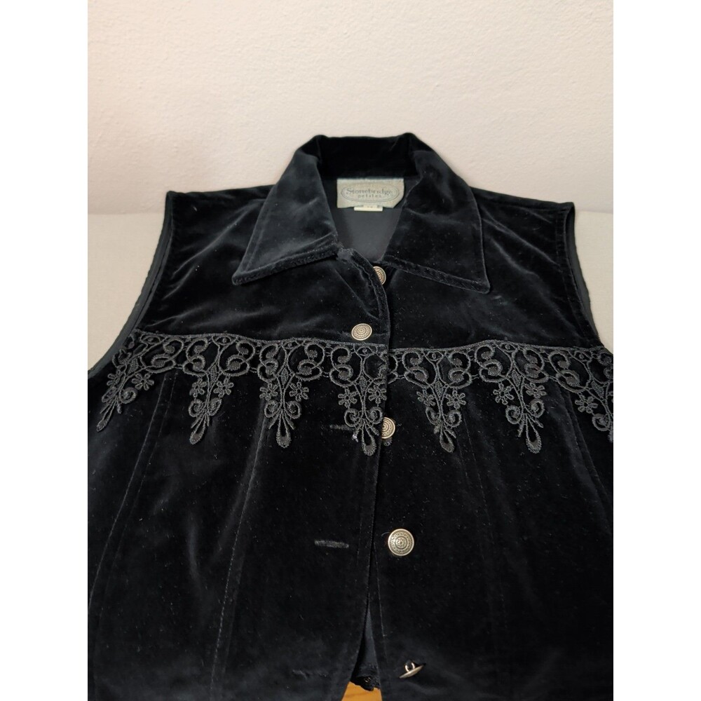 Stonebridge Petites Womens Small Black Velvet Applique Vest Boho Goth Style - Picture 11 of 13